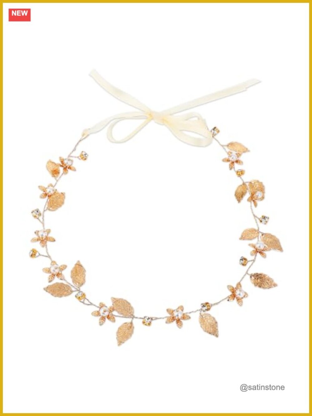 Gold Leaf Headband Wedding Bridal Boho Hair Piece Pearl Flower Girl Headpiece